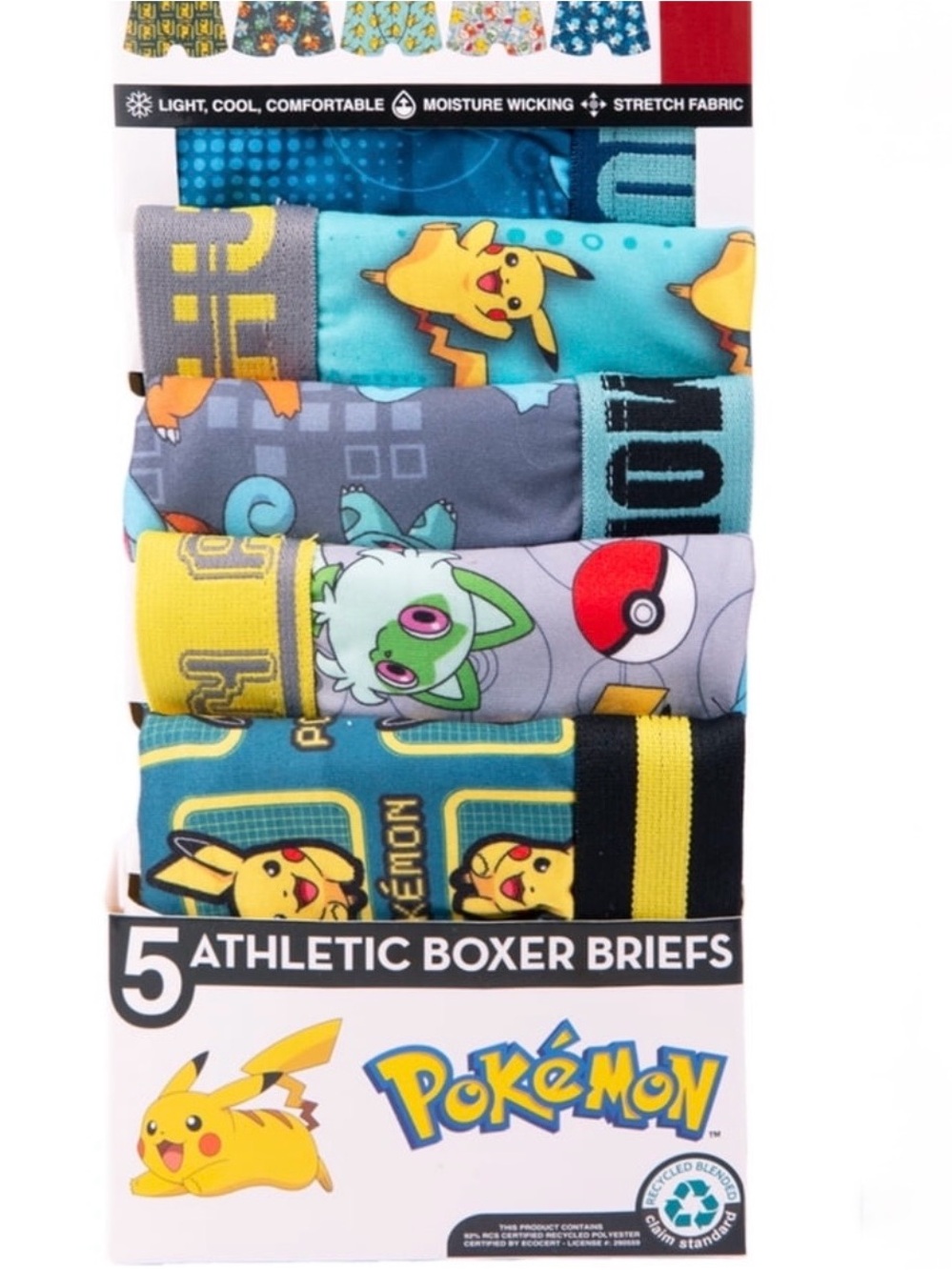 Boys' 5-Pack Athletic Boxer Briefs - Pikachu Multi XS and SM available